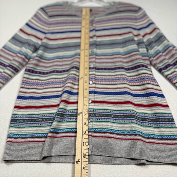 Talbots striped cardigan wool sweater medium petite fair isle Christmas primary - Picture 4 of 9